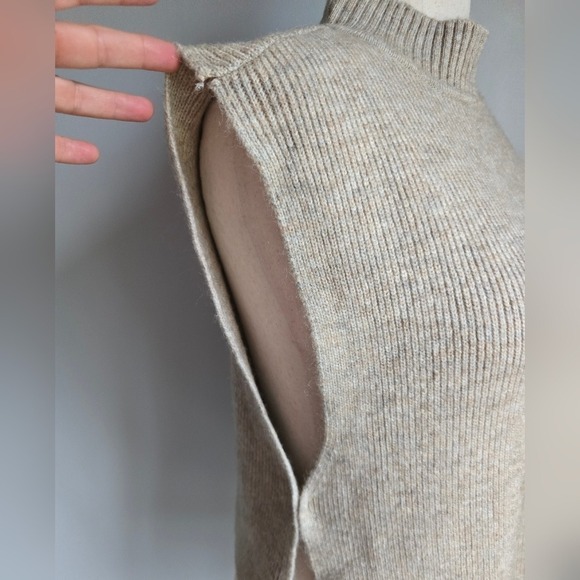 LOFT Beige Mock Neck Wool Ribbed Sleeveless Sweater Vest One Size Large Preppy - Picture 6 of 11